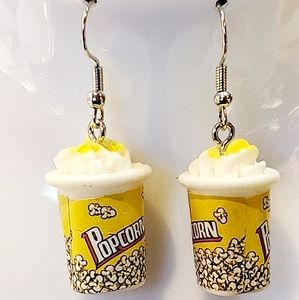 Buttered Popcorn Bucket Drop Earrings Movie Theater Popcorn Creative Fashion NWT